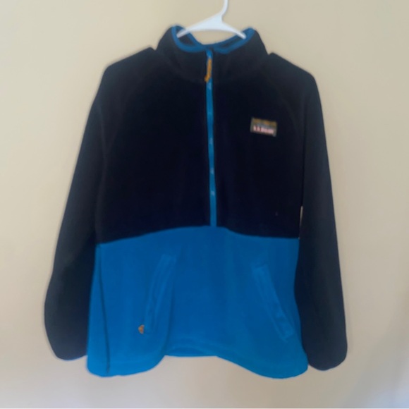 L.L. Bean Tops - L.L. Bean Color block Black and Blue Fleece Jacket